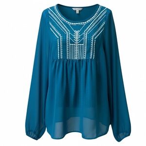 Ariat Molly Semi-Sheer Chiffon Embroidered Celestial Blue Western Rodeo Top LG